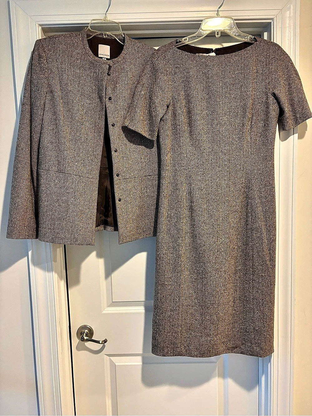 Anne Klein Brown Geometric Midi Dress and jacket. Jacket size 8 Dress size 6